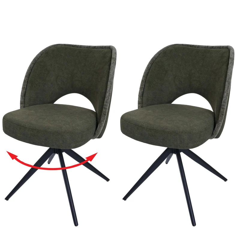 Lot de 2 chaises de salle à manger pivotantes 180° avec retour automatique rembourrage confortable en tissu vert et pieds métal 04_0010042