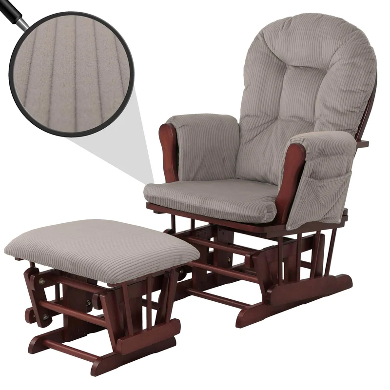Fauteuil rocking chair avec repose-pieds moderne ergonomique 103 x 74 x 71 cm tissu velours côtelé gris clair 04_0009672