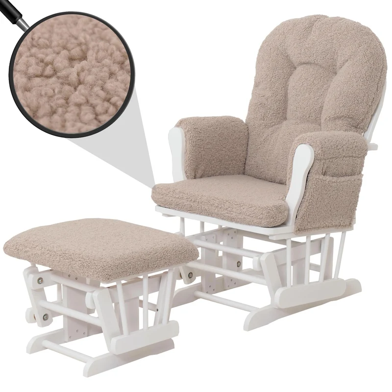 Fauteuil relax avec repose-pieds ergonomique 105 x 74 x 72 cm style moderne salon en tissu bouclé marron 04_0009678