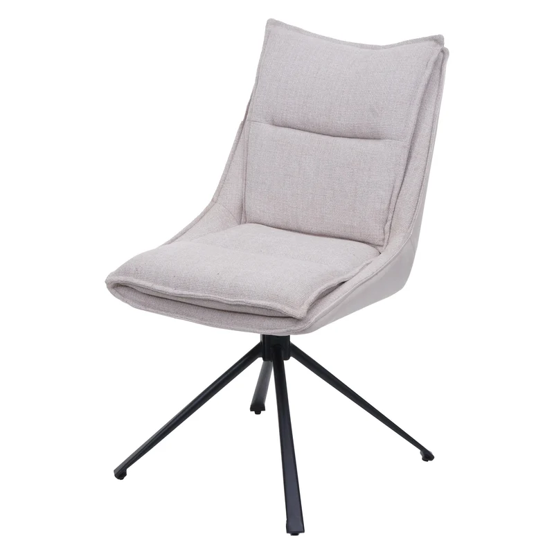 Chaise de salle à manger pivotante 180° avec retour automatique rembourrage épais en tissu et simili cuir crème et pieds métal 04_0009954