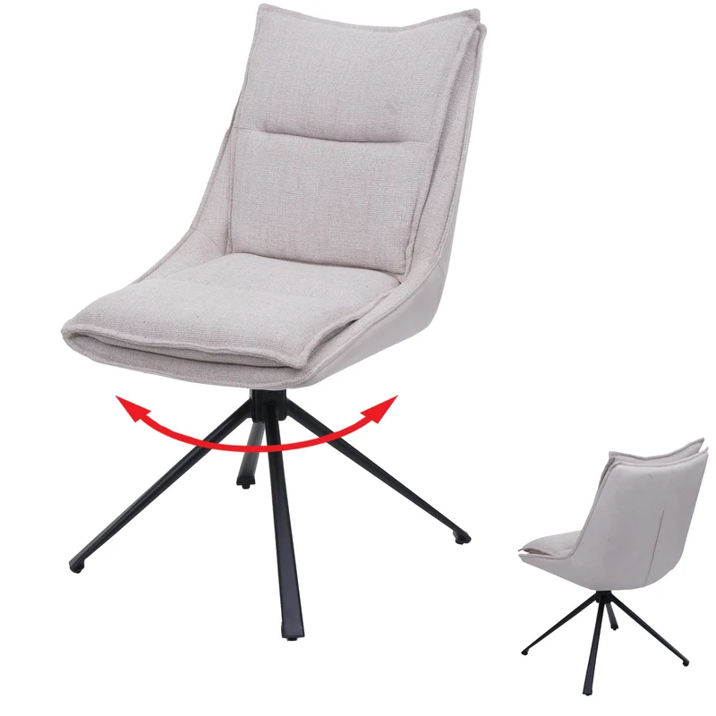 Chaise de salle à manger pivotante 180° avec retour automatique rembourrage épais en tissu et simili cuir crème et pieds métal 04_0009954