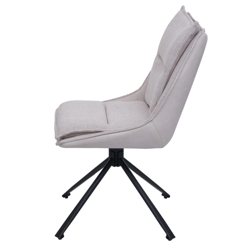 Chaise de salle à manger pivotante 180° avec retour automatique rembourrage épais en tissu et simili cuir crème et pieds métal 04_0009954