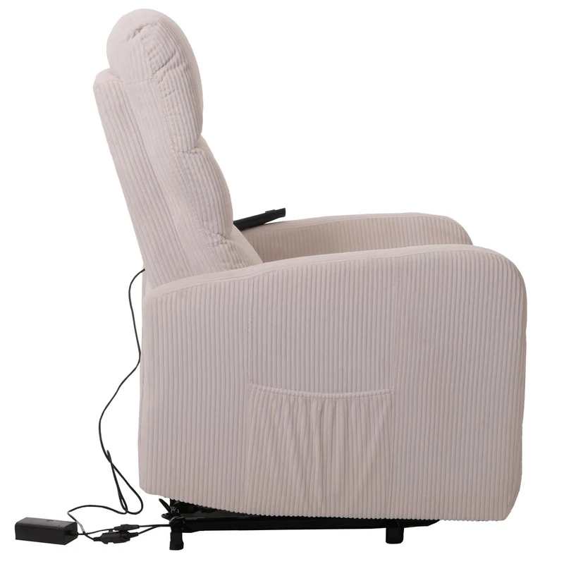 Fauteuil releveur électrique relax en tissu velours côtelé crème blanc avec fonction allongée 04_0010038