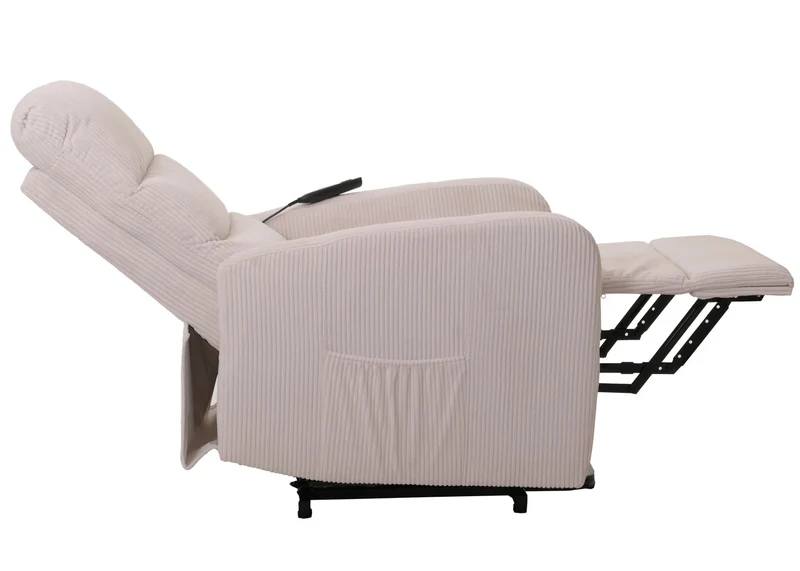Fauteuil releveur électrique relax en tissu velours côtelé crème blanc avec fonction allongée 04_0010038