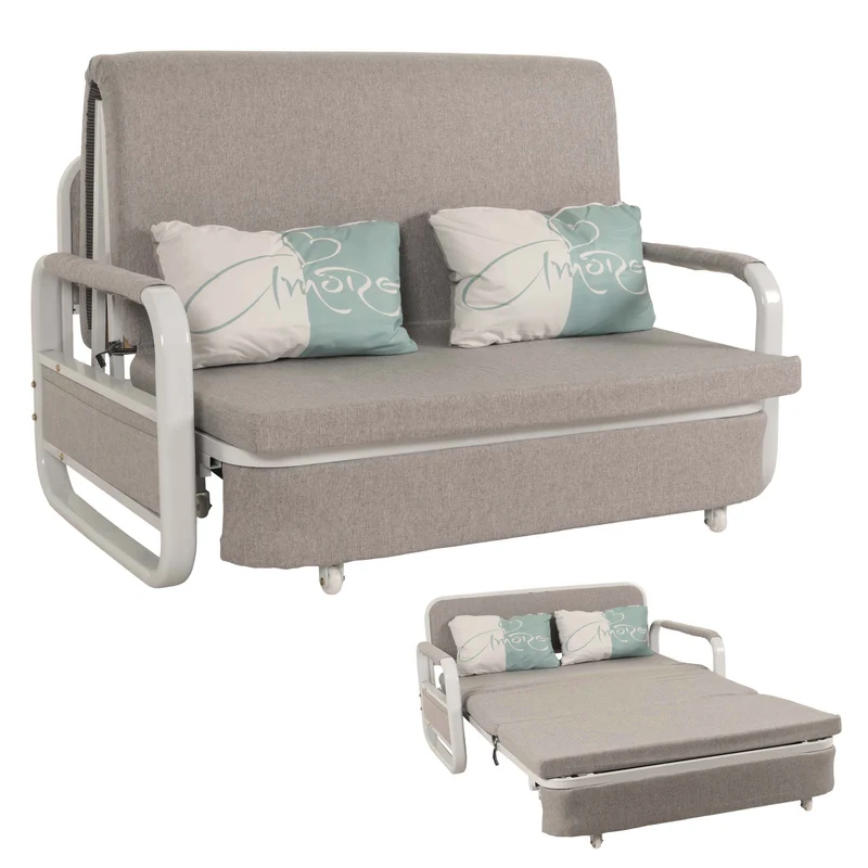 Canapé convertible avec coffre de rangement tissu gris clair 130x185 cm couchage 114x182 cm 04_0010093
