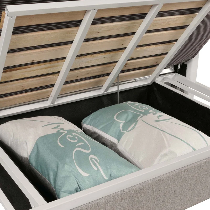 Canapé convertible avec coffre de rangement tissu gris clair 130x185 cm couchage 114x182 cm 04_0010093
