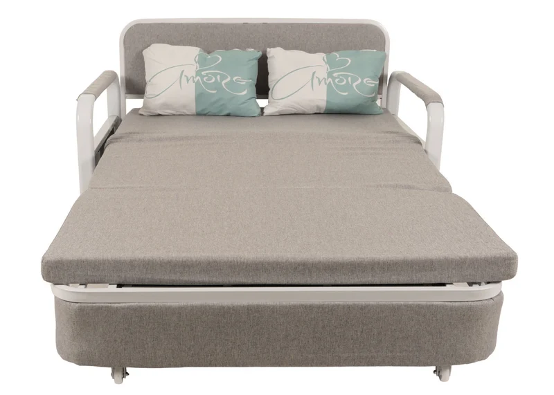 Canapé convertible avec coffre de rangement tissu gris clair 130x185 cm couchage 114x182 cm 04_0010093