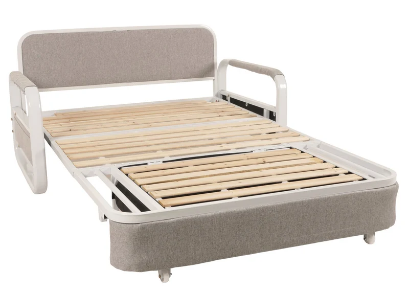 Canapé convertible avec coffre de rangement tissu gris clair 130x185 cm couchage 114x182 cm 04_0010093