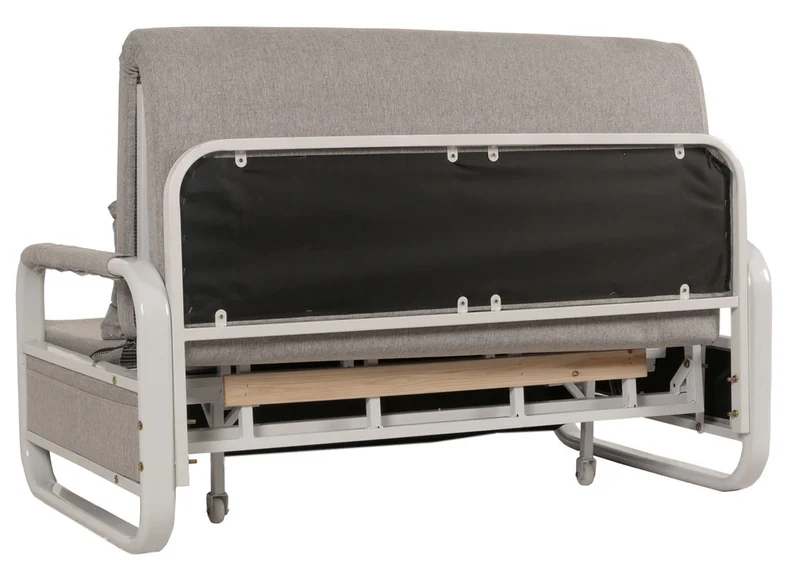 Canapé convertible avec coffre de rangement tissu gris clair 130x185 cm couchage 114x182 cm 04_0010093