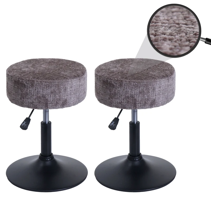 Lot de 2 tabourets réglables pivotants 360° tissu chenille marron Ø37 cm base acier 04_0009943
