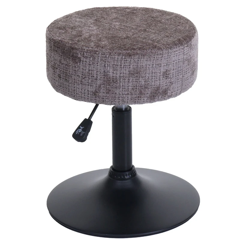 Lot de 2 tabourets réglables pivotants 360° tissu chenille marron Ø37 cm base acier 04_0009943