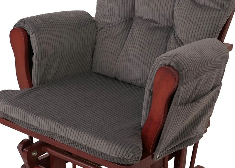 Fauteuil relax à bascule avec repose-pieds tissu velours côtelé gris foncé structure bois d’hévéa 04_0009673