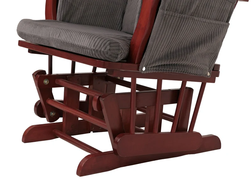 Fauteuil relax à bascule avec repose-pieds tissu velours côtelé gris foncé structure bois d’hévéa 04_0009673