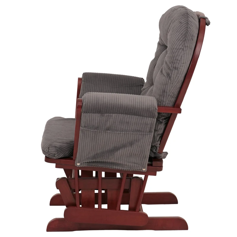 Fauteuil relax à bascule avec repose-pieds tissu velours côtelé gris foncé structure bois d’hévéa 04_0009673