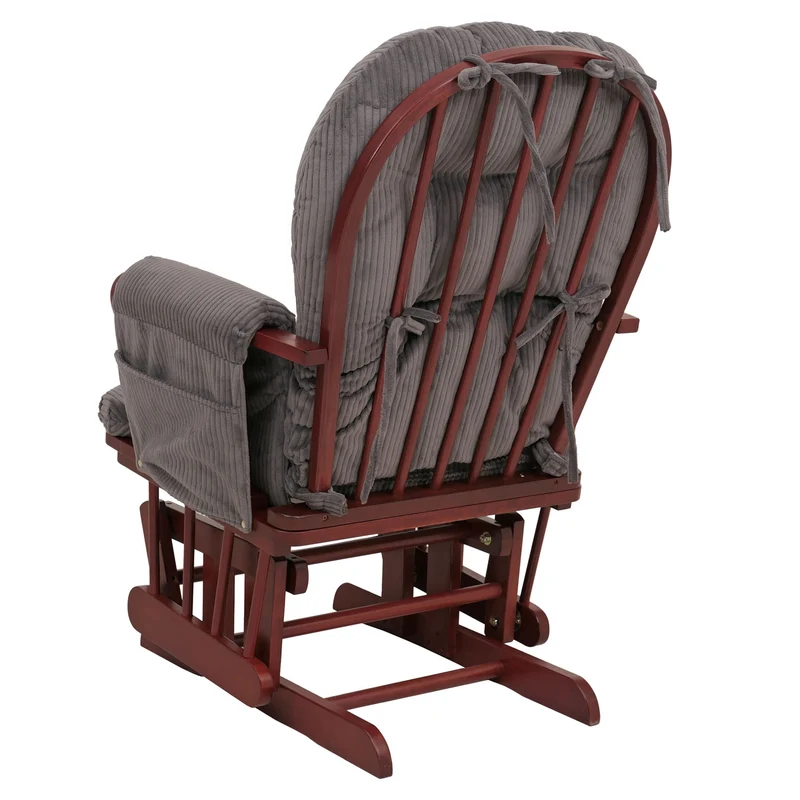 Fauteuil relax à bascule avec repose-pieds tissu velours côtelé gris foncé structure bois d’hévéa 04_0009673