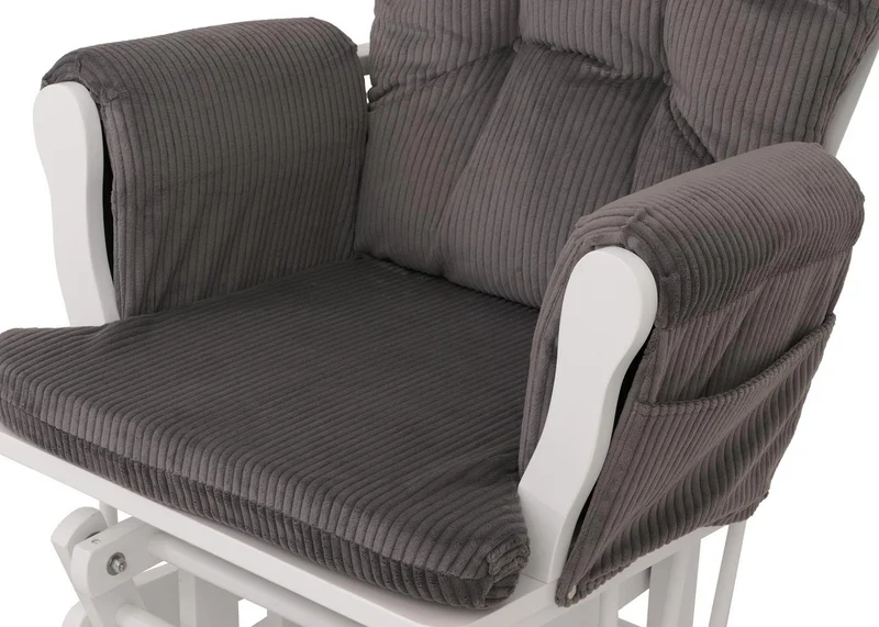 Fauteuil relax à bascule avec repose-pieds fauteuil lounge en tissu velours côtelé gris foncé structure bois massif blanche 04_0009667