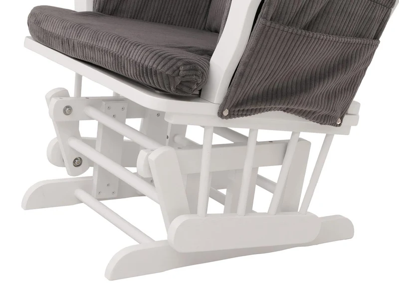 Fauteuil relax à bascule avec repose-pieds fauteuil lounge en tissu velours côtelé gris foncé structure bois massif blanche 04_0009667