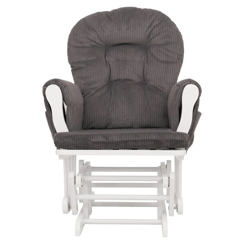 Fauteuil relax à bascule avec repose-pieds fauteuil lounge en tissu velours côtelé gris foncé structure bois massif blanche 04_0009667