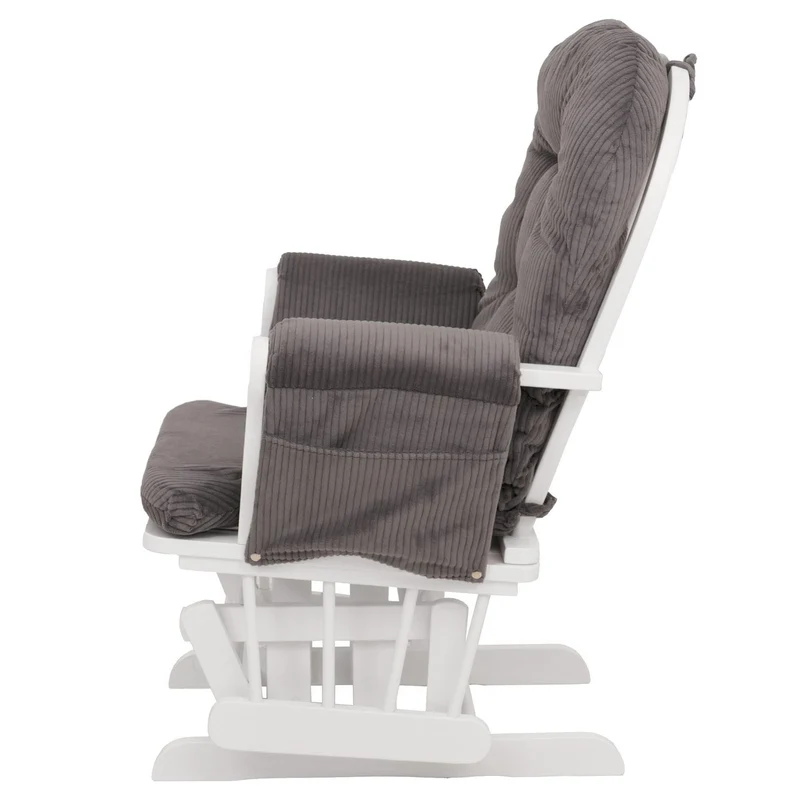 Fauteuil relax à bascule avec repose-pieds fauteuil lounge en tissu velours côtelé gris foncé structure bois massif blanche 04_0009667