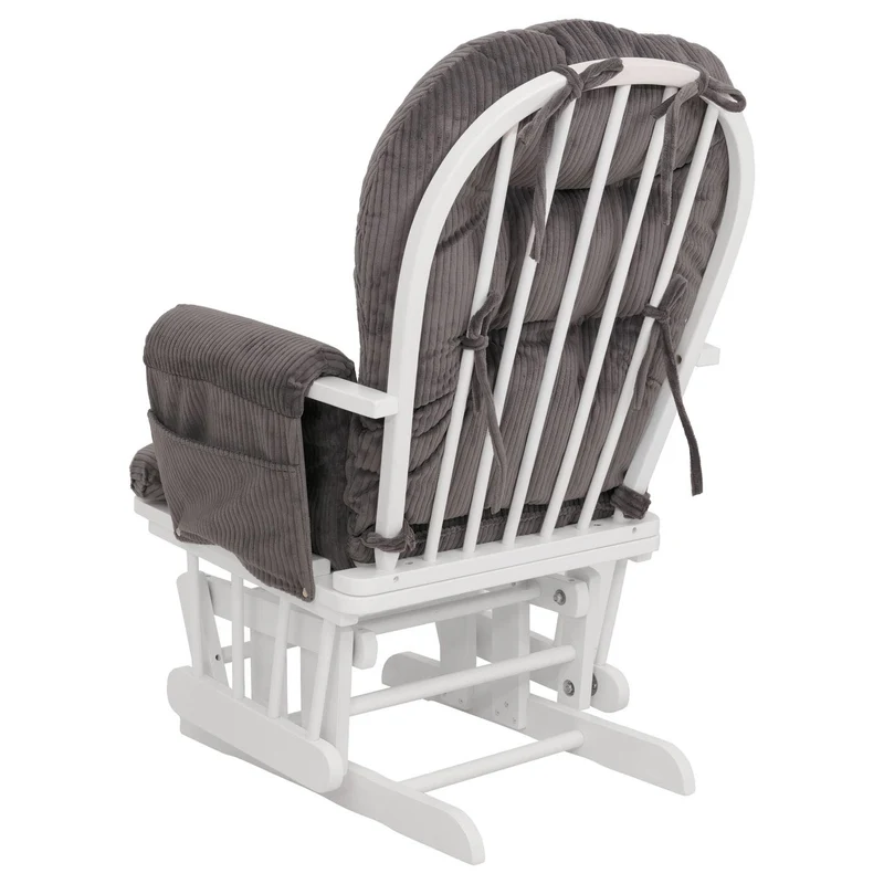 Fauteuil relax à bascule avec repose-pieds fauteuil lounge en tissu velours côtelé gris foncé structure bois massif blanche 04_0009667