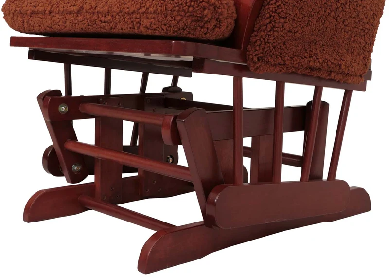 Fauteuil relax à bascule rembourrage épais avec repose-pieds en tissu bouclé marron rouille structure bois massif foncée 04_0009684