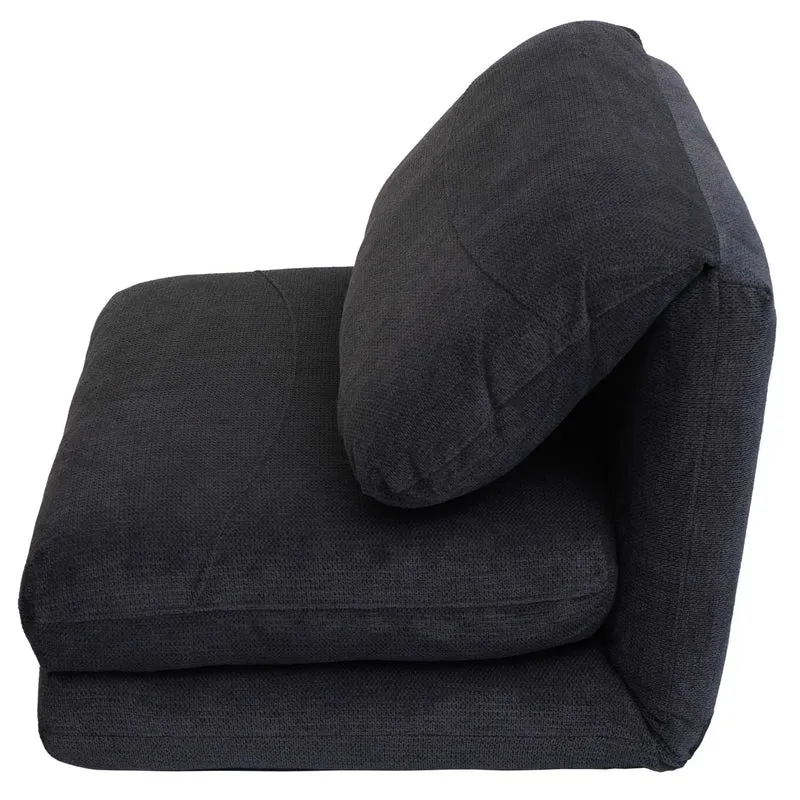 Fauteuil convertible en lit chauffeuse pliable avec dossier réglable 5 positions confortable couchage d’appoint structure métal et en tissu gris foncé 04_0010047