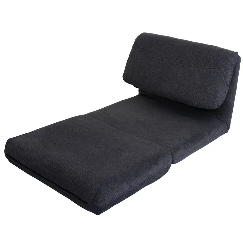 Fauteuil convertible en lit chauffeuse pliable avec dossier réglable 5 positions confortable couchage d’appoint structure métal et en tissu gris foncé 04_0010047