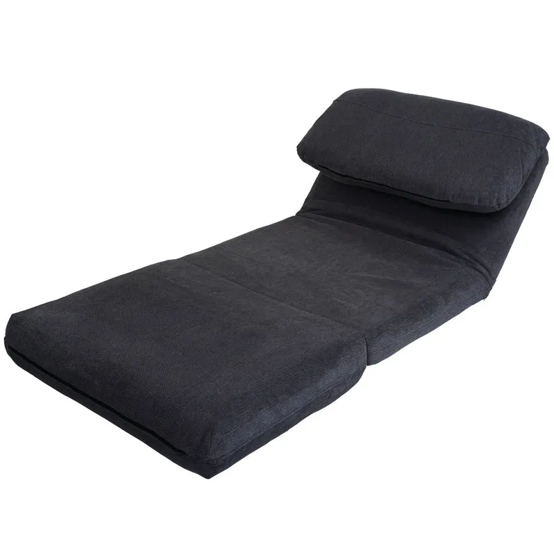 Fauteuil convertible en lit chauffeuse pliable avec dossier réglable 5 positions confortable couchage d’appoint structure métal et en tissu gris foncé 04_0010047