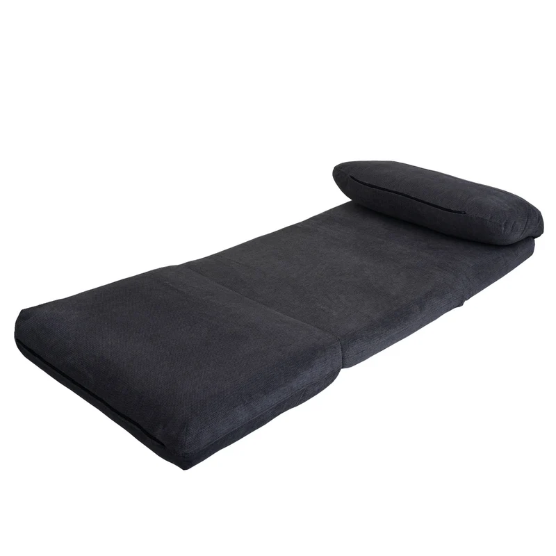 Fauteuil convertible en lit chauffeuse pliable avec dossier réglable 5 positions confortable couchage d’appoint structure métal et en tissu gris foncé 04_0010047