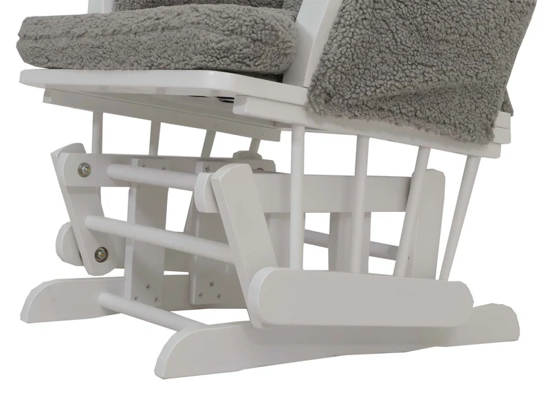 Fauteuil relax à bascule rembourrage épais avec repose-pieds en tissu bouclé gris structure bois massif blanche 04_0009679
