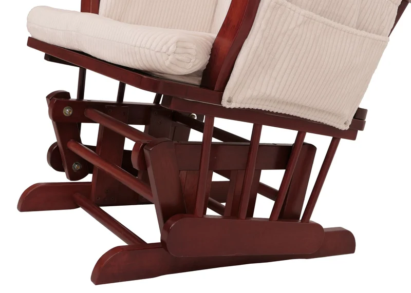 Fauteuil relax à bascule rembourrage confortable avec repose-pieds en velours côtelé crème structure bois massif foncée 04_0009677