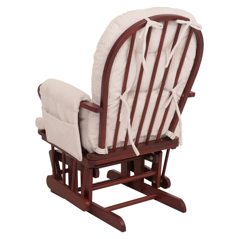 Fauteuil relax à bascule rembourrage confortable avec repose-pieds en velours côtelé crème structure bois massif foncée 04_0009677