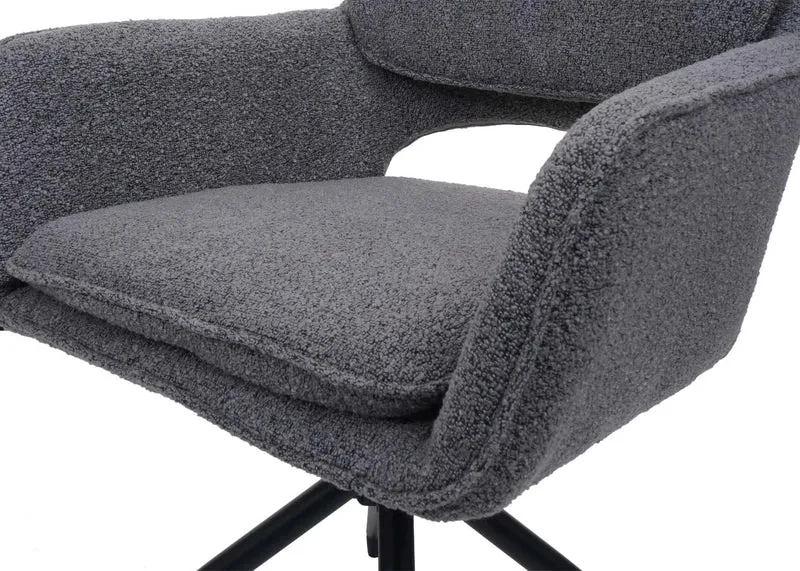 Lot de 2 chaises de salle à manger pivotante 180° avec retour automatique tissu bouclé gris piètement en forme de trépied fer noir 04_0009970