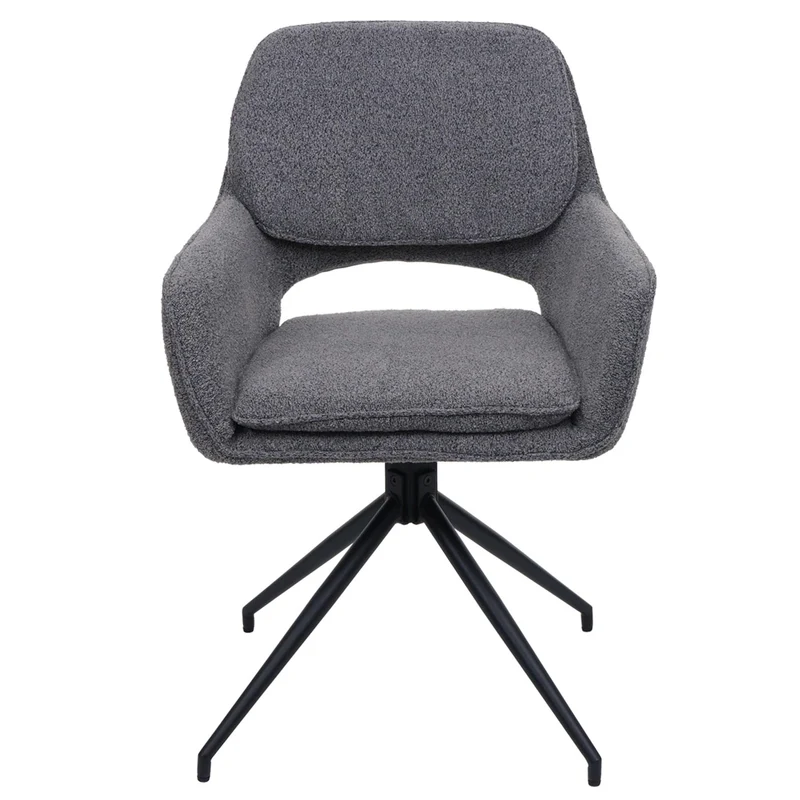 Lot de 2 chaises de salle à manger pivotante 180° avec retour automatique tissu bouclé gris piètement en forme de trépied fer noir 04_0009970