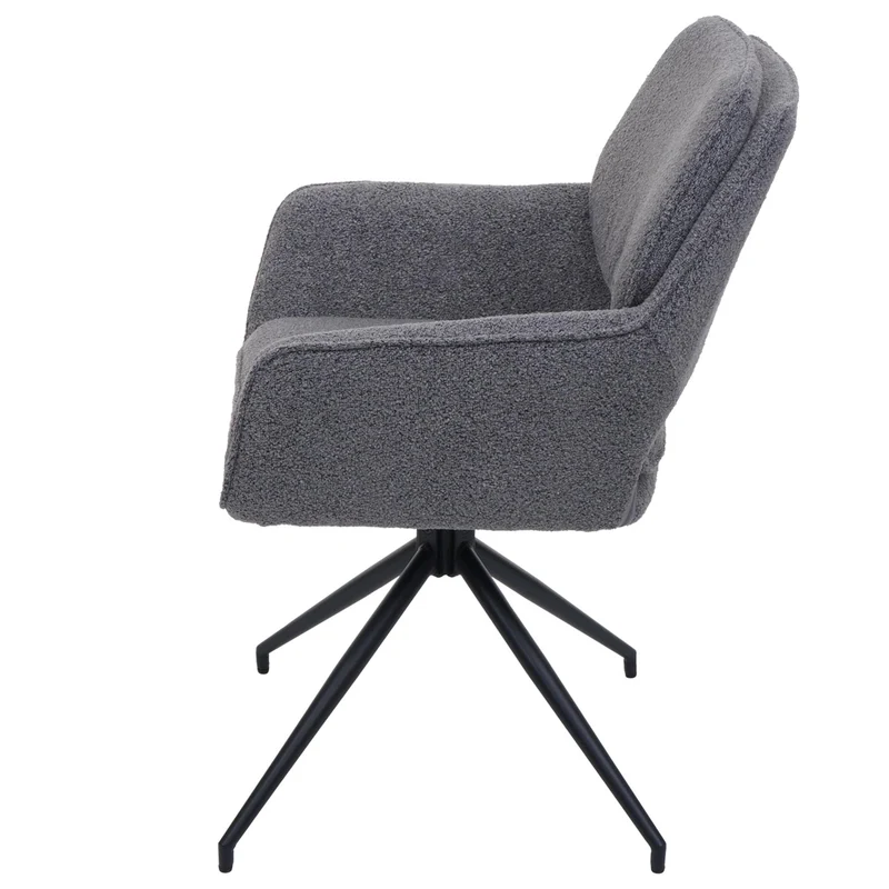 Lot de 2 chaises de salle à manger pivotante 180° avec retour automatique tissu bouclé gris piètement en forme de trépied fer noir 04_0009970