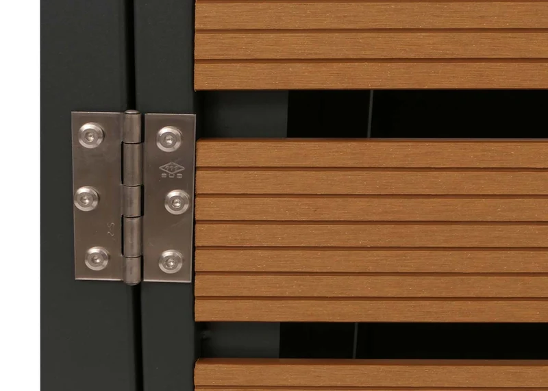 Cache poubelles 4 bacs avec couvercle abri extérieur verrouillable 80 à 240L 119x264x84 cmen WPC effet bois teck structure acier galvanisé 04_0010056