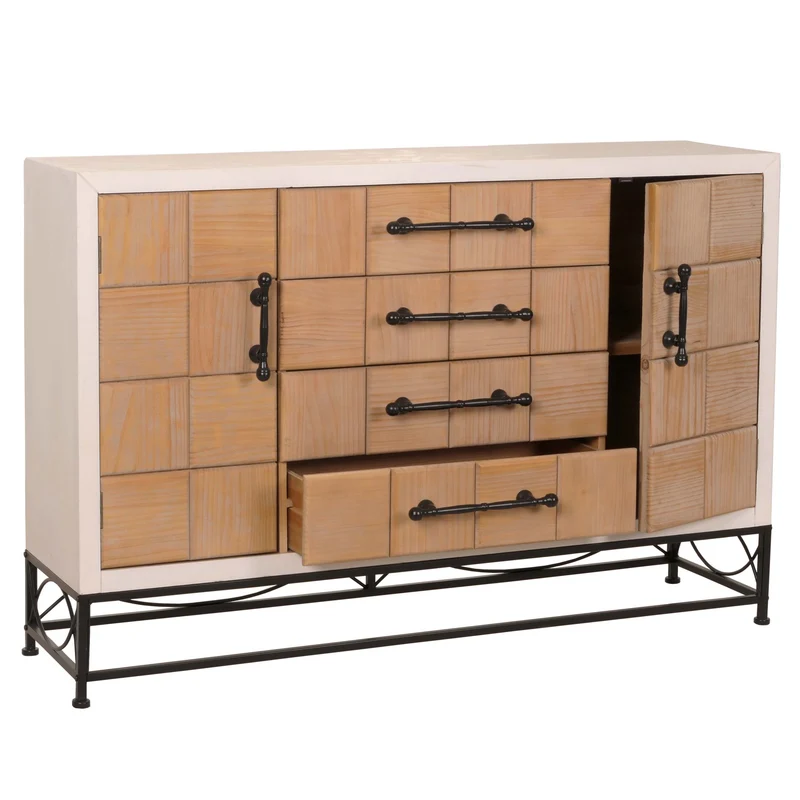 Commode design avec portes et tiroirs meuble de rangement bois massif et métal 4 portes + 4 tiroirs 140 cm 04_0010069