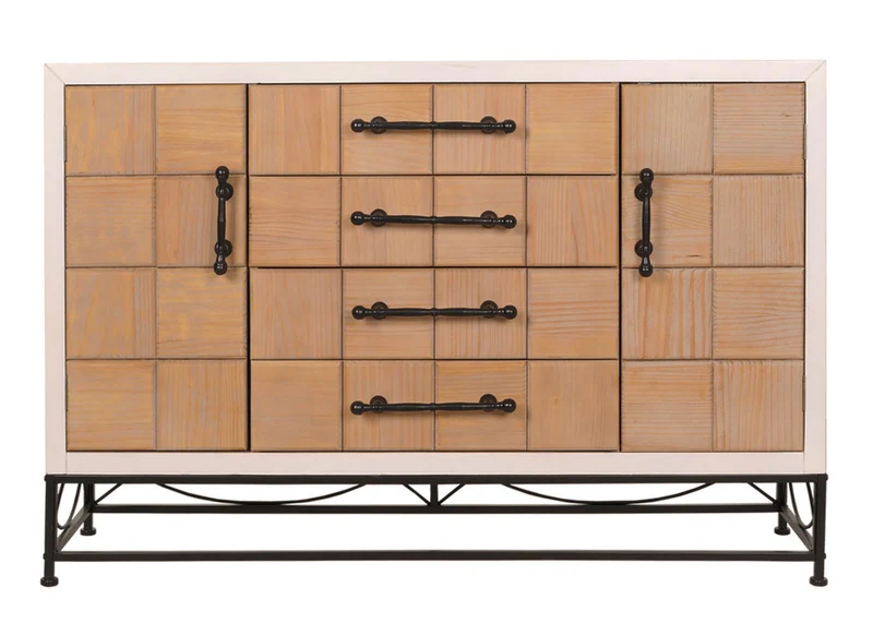 Commode design avec portes et tiroirs meuble de rangement bois massif et métal 4 portes + 4 tiroirs 140 cm 04_0010069