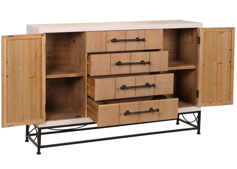 Commode design avec portes et tiroirs meuble de rangement bois massif et métal 4 portes + 4 tiroirs 140 cm 04_0010069