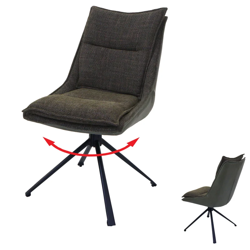 Chaise de salle à manger pivotante 180° avec retour automatique rembourrage épais tissu et simili cuir vert et pieds métal 04_0009979
