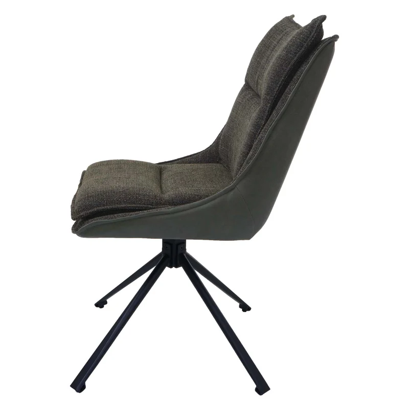 Chaise de salle à manger pivotante 180° avec retour automatique rembourrage épais tissu et simili cuir vert et pieds métal 04_0009979