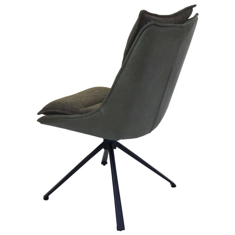 Chaise de salle à manger pivotante 180° avec retour automatique rembourrage épais tissu et simili cuir vert et pieds métal 04_0009979