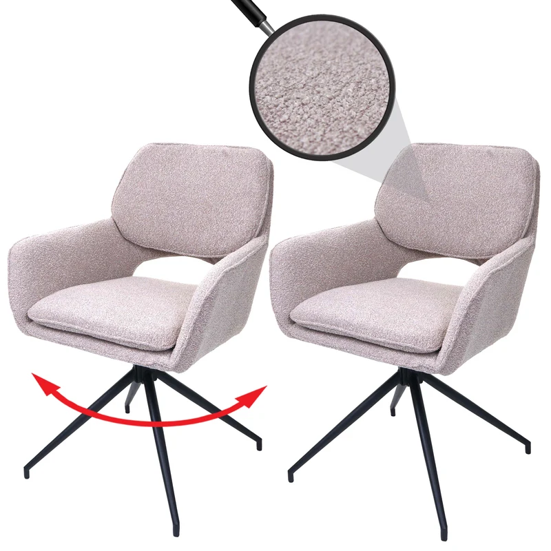 Lot de 2 chaises de salle à manger pivotante 180° avec retour automatique tissu bouclé beige piètement en forme de trépied fer noir 04_0009972