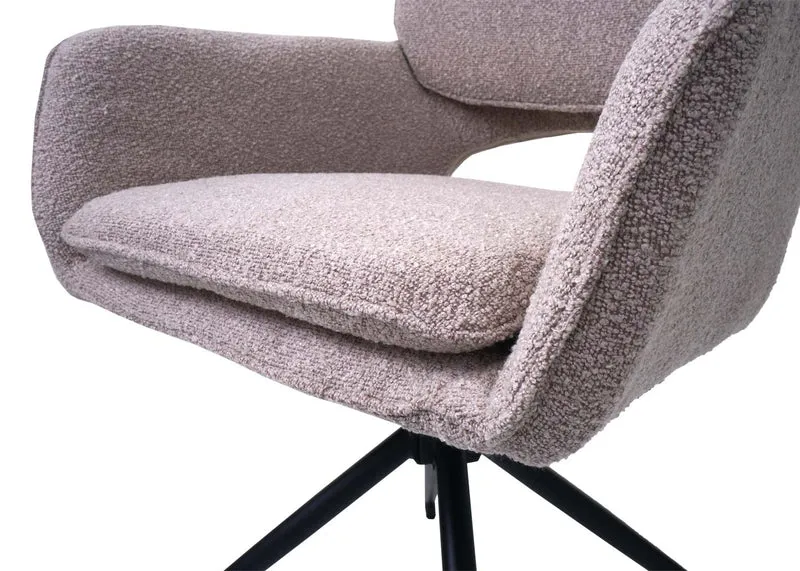 Lot de 2 chaises de salle à manger pivotante 180° avec retour automatique tissu bouclé beige piètement en forme de trépied fer noir 04_0009972