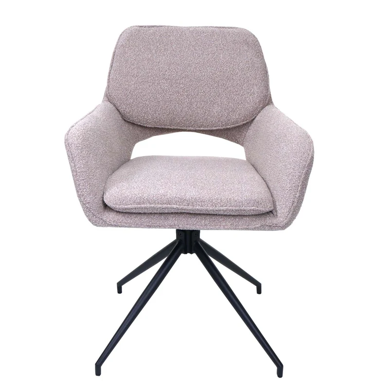Lot de 2 chaises de salle à manger pivotante 180° avec retour automatique tissu bouclé beige piètement en forme de trépied fer noir 04_0009972