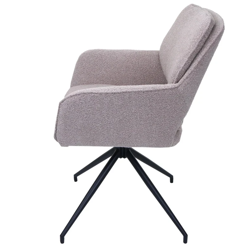 Lot de 2 chaises de salle à manger pivotante 180° avec retour automatique tissu bouclé beige piètement en forme de trépied fer noir 04_0009972