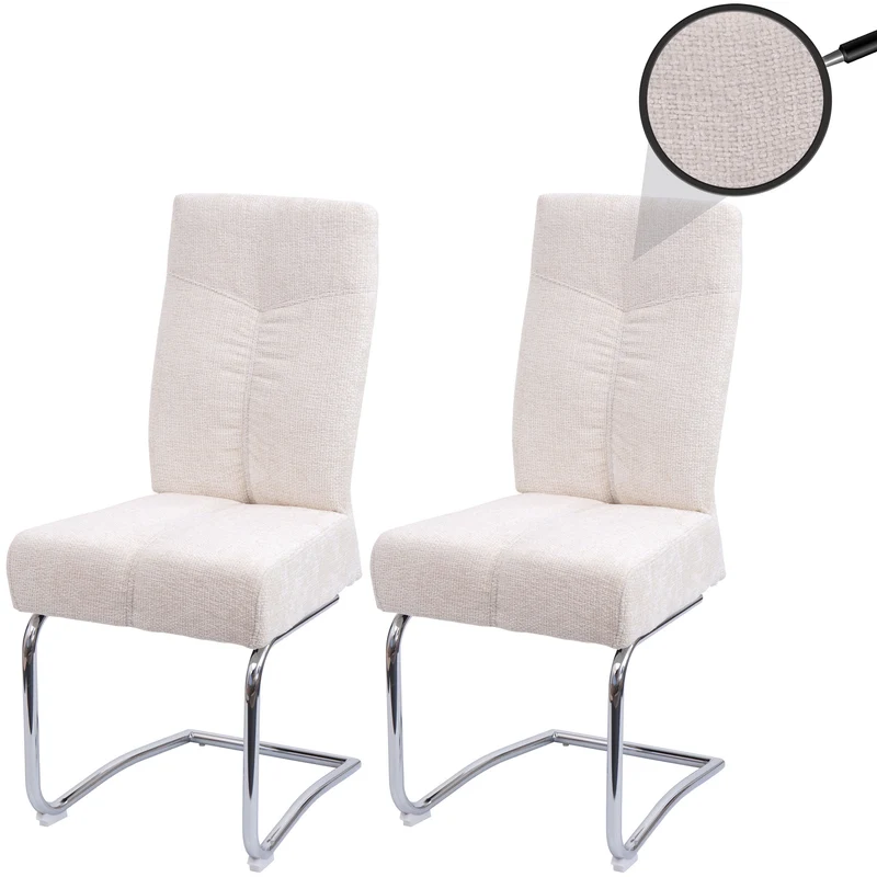 Lot de 2 chaises de salle à manger chaises de cuisine chaises cantilever métal tissu/textile chenille crème 04_0007395