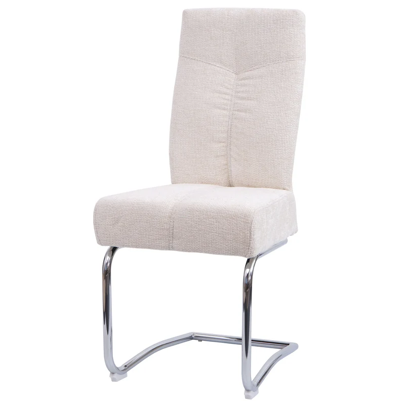 Lot de 2 chaises de salle à manger chaises de cuisine chaises cantilever métal tissu/textile chenille crème 04_0007395