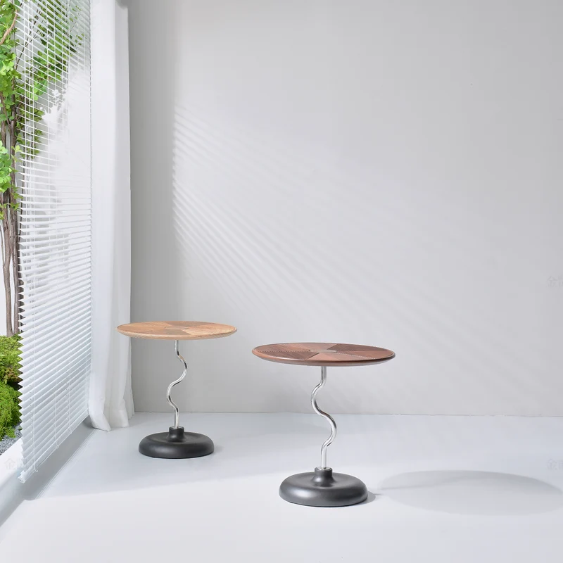 Artistic Round Curved Stem Wood Stainless Steel End Table - Vintage Classic Accent Table For Living Room