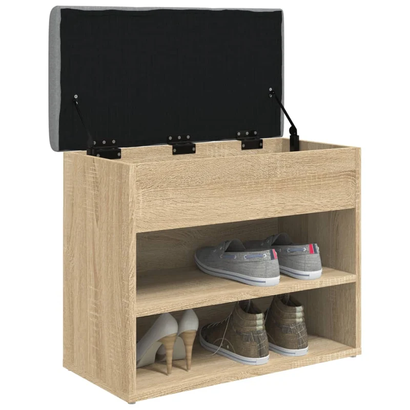 Banc de rangement à chaussures couleur chêne 62 x 32 x 50 cm en bois d'ingénierie brun DEC024890